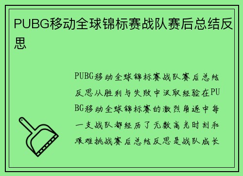 PUBG移动全球锦标赛战队赛后总结反思