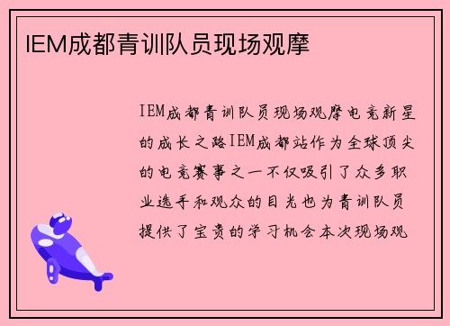 IEM成都青训队员现场观摩